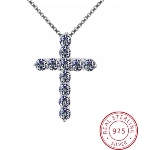 Luxury 925 Sterling Silver Cross Pendant Necklace Princess Cut Cubic Zirconia Necklace Pendant for Ladies and Women DN10