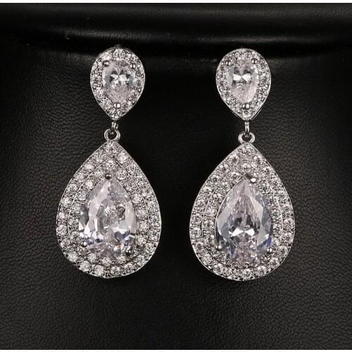 High Quality Sparkling Dangle Drop Earrings Water Drop Beautiful Wedding Bride Ear Jewelrys For Women Engagement Gifts E-062