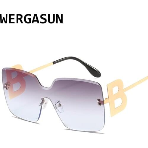WERGASUN 2020 New Oversized Gradient Sunglasses Women Luxury Brand Fashion Rimless Square Metal Female Men Sun Glasses