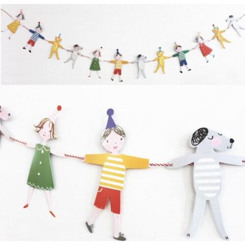 Super Cute Cartoon Child Painting Style Little Boy Girl Paper Banner Pull Flag Birthday Party for Kids Baby room Decoration 7D