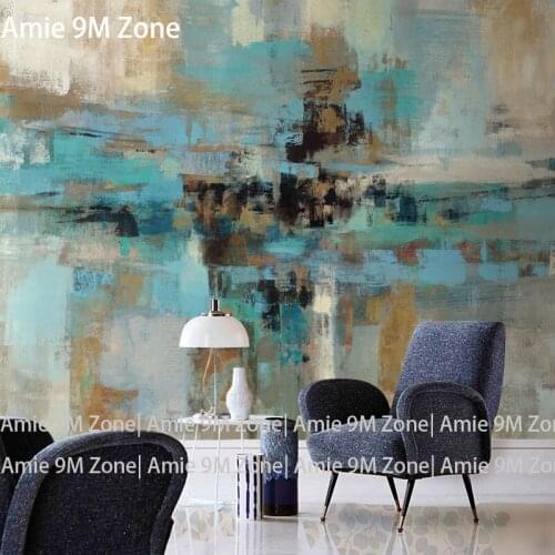 Tuya Art art mural wallpaper Hand painted abstract vintage blue and grey color Living room meeting room Wall Decor