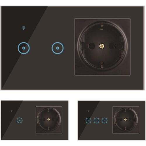 Smart Switch + Socket WiFi Smart Home Wall Switch Press Switch EU Standard for Google Home Alexa Smart Life APP