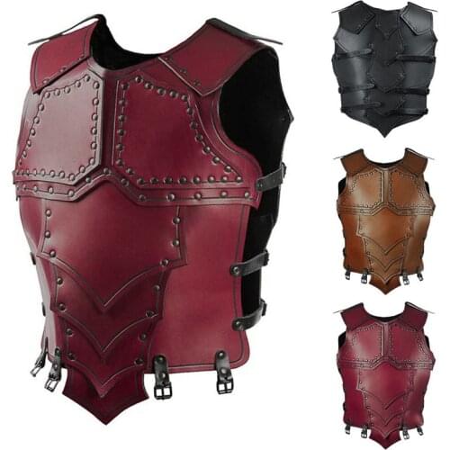 Unisex Chest Armor Medieval Knight Leather Sleeveless Vest Tops Buckle Strap Cuirass O-Neck Women Stage Cosplay Costumes For Men