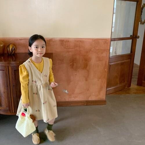 Girls' 2021 New Autumn Clothes Childrens Corduroy Embroidered Outerwear Suspender Skirt Girls' Fashionable Dress Fashion
