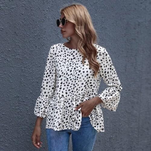 Women Elegant Leisure Ruffle Blouse 2021 New Summer Flare Sleeve Dot Print Transparent Shirt Blusas Ropa Mujer Femme Tops