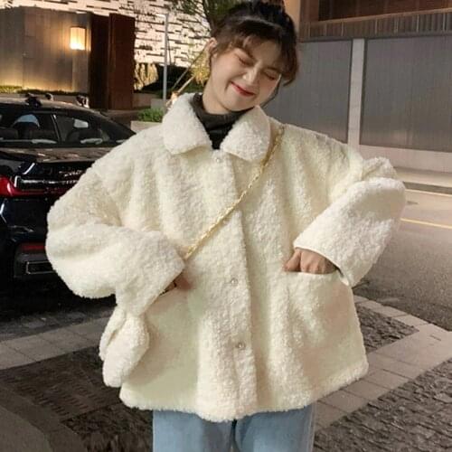 Women Autumn Winter Warm Soft Button Fur Jacket Sweet Elegant Faux Fur Coat Ladies Plush Overcoat Pocket Casual Teddy Outerwear