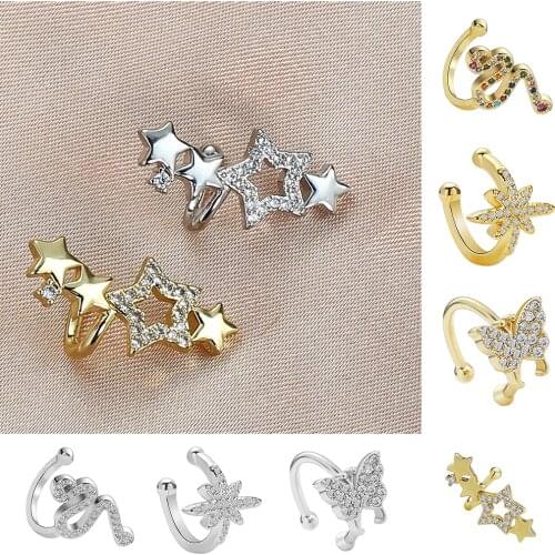 2021 Trend 1-pcs Gold Snake Clip Earrings For Women Without Piercing Micro Pave CZ Fake Cartilage Earring Jewerly Gifts