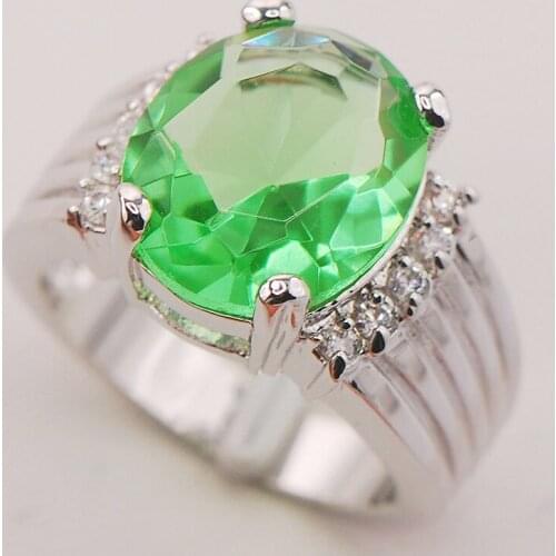 Peridot White Crystal Zircon Women 925 Sterling Silver Ring F751 Size 6 7 8 9 10