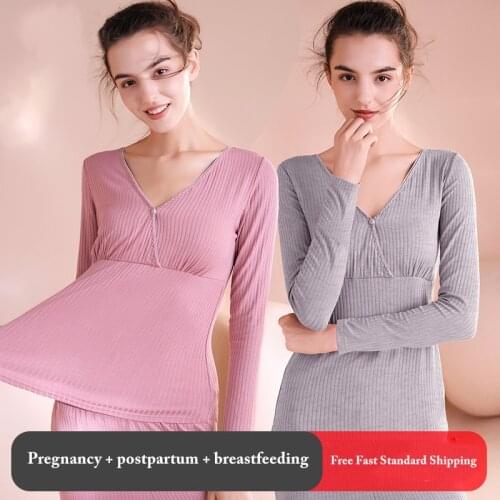 Women Thermal Underwear Sexy lingerie Breastfeeding tops for pregnant women Nursing pajamas Nursing Long Sleeve Top Underwear