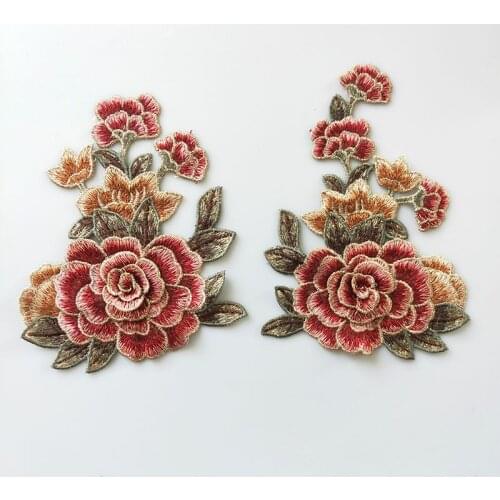 1 Pair 3D Brown Flower Patch Embroidery Cloth Stickers Handmade Fashion Womens Patch DIY Lace Fabric