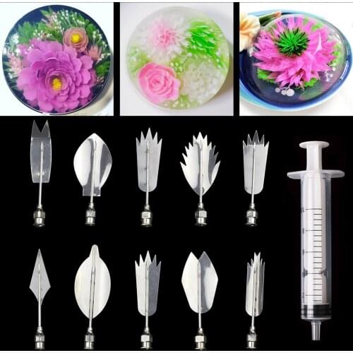 10Pcs/set 3D Art Jelly Pudding Nozzle with Syringe Cake Mold Jello Gelatin Tools Party Cake Decorating Tool Russian Piping Tips