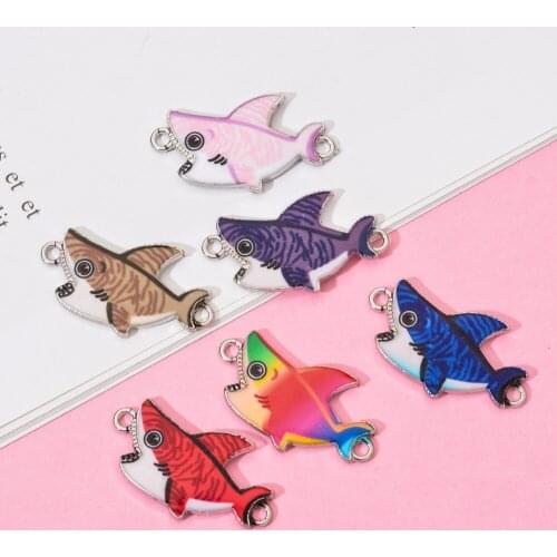 10Pcs Mix Cartoon Shark Enamel Charm Connector Silver Color Metal Pendant Oil Drop Charms Earring Bracelet DIY Jewelry Making
