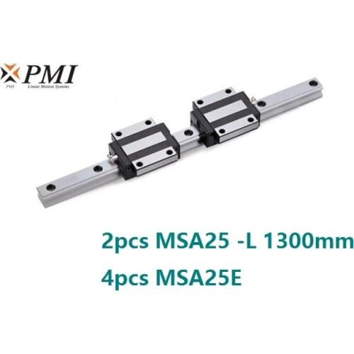 2pcs origial Taiwan PMI MSA25 -L 1300mm linear guide + 4pcs MSA25E flange carriage blocks for CNC router