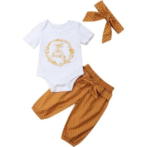 Pudcoco US Stock 0-18M 3Pcs Toddler Newborn Baby Girl Clothing Set Short Sleeve Tops Romper+Pants+Headband Girl Clothing Outfits