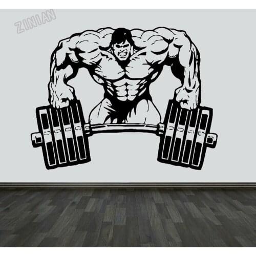 Bodybuilding Muscle Man Wall Sticker For Gym Weights Wall Paper For Living Room Home Decor Vinyl Wall Decals For Bedroom Y157