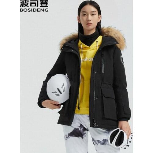 BOSIDENG 2020 Women Large Wool Collar Down Jacket Short Winter Goose Down Tooling Fashion Waterproof Windbreaker Coat B00142326