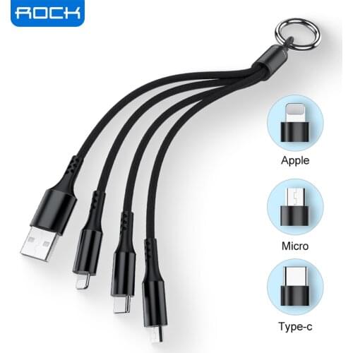 ROCK 3 in 1 Micro USB Type C Cable For iPhone 11 Samsung Xiaomi Mobile Phone Android Cord Portable Multi Keychain Data Sync Wire
