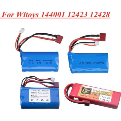 For Wltoys 144001 12423 12428 RC car battery 2s 7.4V 1500mah 2200mAh 3000mah 3300mAh 3500mah 5000mah lipo battery T Plug