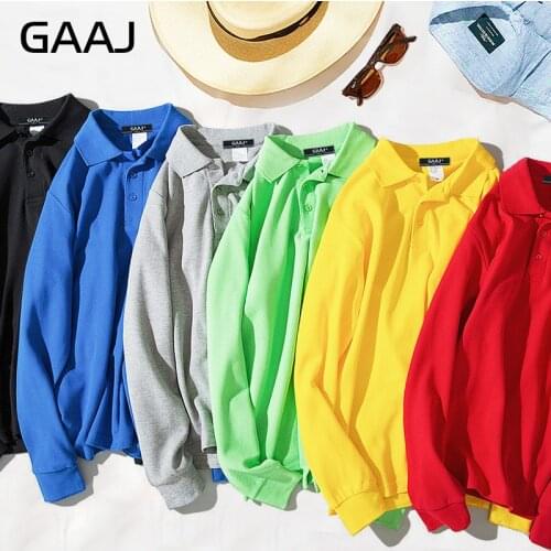 2021 Spring GAAJ 100 Pure Cotton Men Polo Shirt Long Sleeve Polo Shirts Man Basic Brand Clothing Blank Solid Mens Heavy Polos