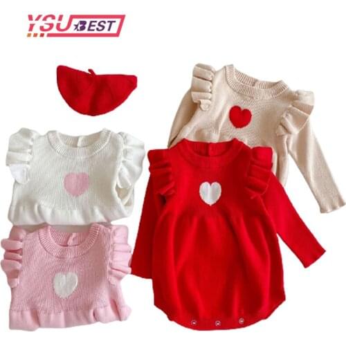 Baby Girl Romper Love Print Born Baby Knitted Romper Ruffle Long Sleeve Newborn Baby Clothes Infant Baby Jumpsuits Girl Overall