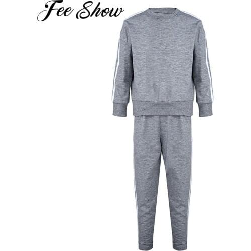 2Pcs Kids Active Tracksuits Sport Outfits Long Sleeve Sweatshirts with Elastic Waist Long Sweatpants Workout Clothes Sportswear