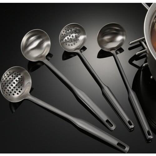 Stainless Steel Thickening Colander Filter Oil Spoon Handle Soup Hot Pot Spoon Kitchen Vegetable Strainer Cook Tool