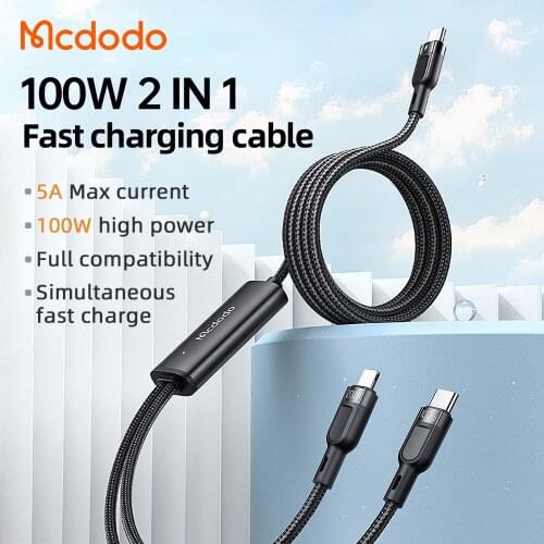 Mcdodo 100W USB Type C PD Cable for MacBook iPad Pro Fast Charging Cables For Huawei Xiaomi Samsung 2 in 1 Quick Charge Wire