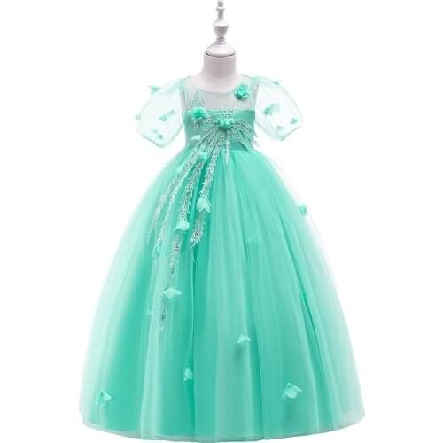 Fashion Baby Girls Dresses Children Lace Sleeves Long Maxi Tulle Evening Party Dress Formal Children Clothing