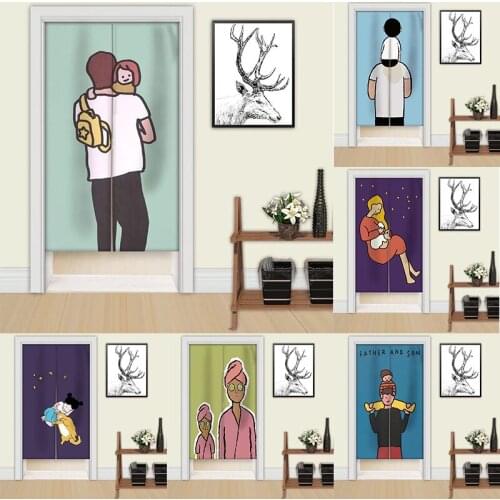 Cartoon Cotton Hemp Door Curtain Without Perforation Bedroom Half Panel Curtain Partition Curtain Doorway Hanging Curtain