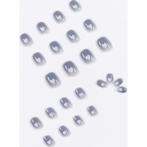 Fake Nails Blue-Gray Gradient Love Nail Stickers Finished Nail Stickers 24 Nail Stickers With Glue MH88