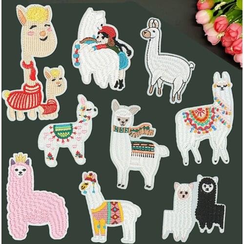 Animals Iron On Patches Cartoon Cute Alpaca Sheep Embroidered Patches Tshirt Fabric Patch Applique Stickers On Clothes Stripe