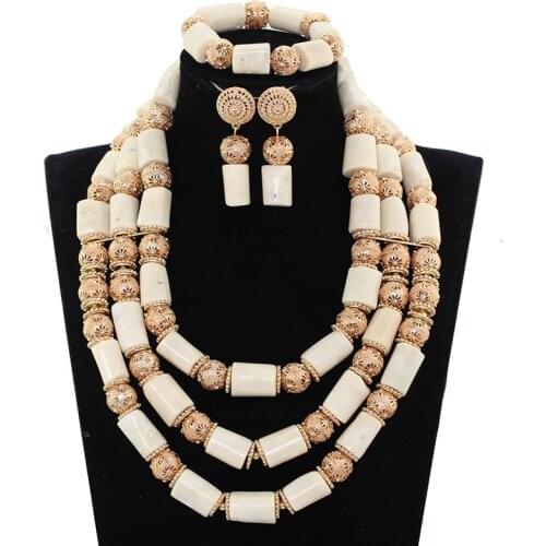 Real Original Coral Bold Statement African Jewelry Set Charms Nigerian White Coral Beads Wedding Jewelry Set for Women ABH594