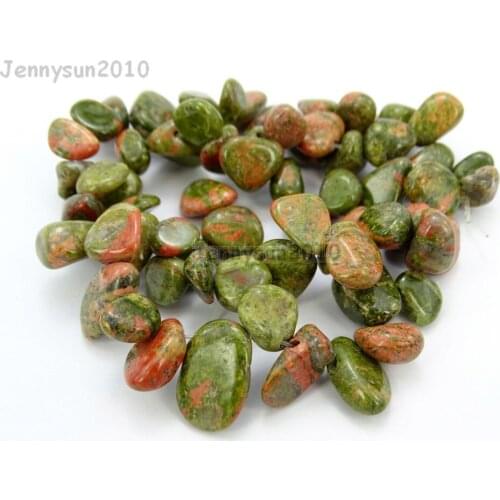 Natural Unakite Gems Stone Freeform Flat Teardrop Drop Barpque Beads 16'' for Jewelry Making Crafts 5 Strands/Pack