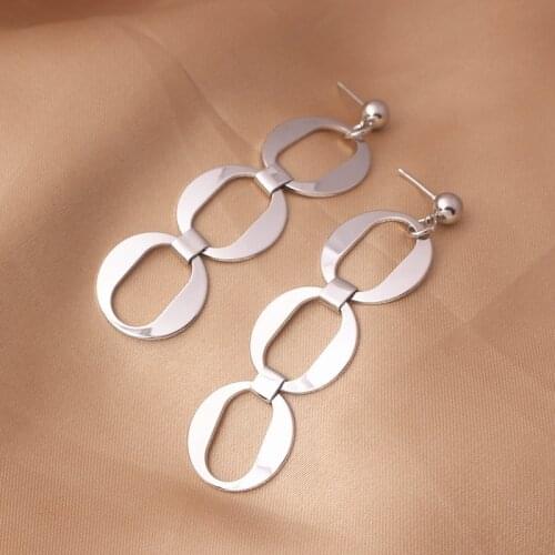 New Geometric Metal Hollow Round Three Circles Long Chain Drop Earrings Women Gold Color Exaggerated Fashion Jewelry Punk Gift