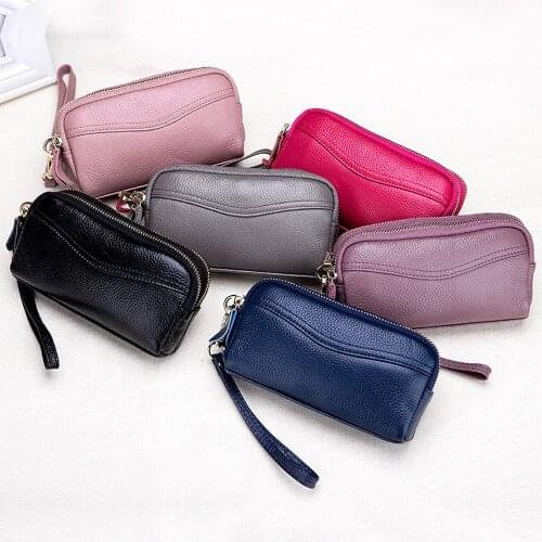 New Ladies' Day Clutches Brand Genuine Leather Handbags Double Zipper Mobile Phone Wallet Cowhide Womens Clutch Bag MF-715S