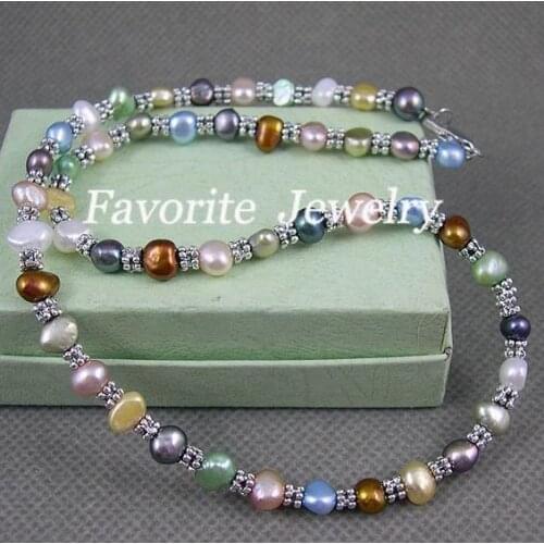 New Arrival Favorite Pearl Necklace 7-8mm 18 inch AA Mixes Baroque Natural Freshwater Pearl Tible Silver Beads Handmade Jewelry