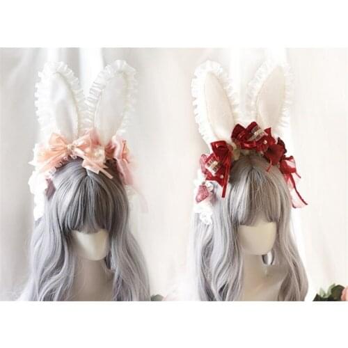 Handmade Rabbit Ear Headband Multicolor Cute Lolita Mesh Ruffles KC Hair Hoop Bow Hair Accessories B1532
