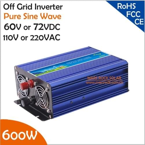 600W 60V/72VDC to 110V/220VAC Off Grid Pure Sine Wave Single Phase Solar or Wind Power Inverter, Surge Power 1200W