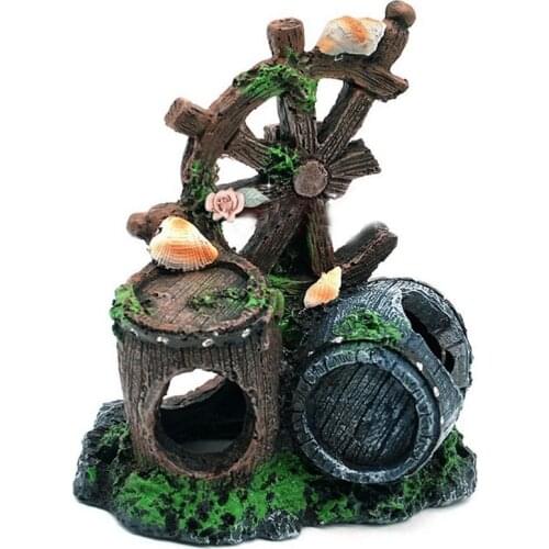 Practical Aquarium Fish Tank Decorations Resin Crafts Mini Retro Barrel Reproduction House for Shrimps & Fishes