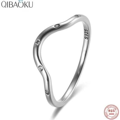 Real 925 Sterling Silver Ring Wave Shape Zircon Silver Oxide Ring Jewelry for Women Personality Temperament Rings