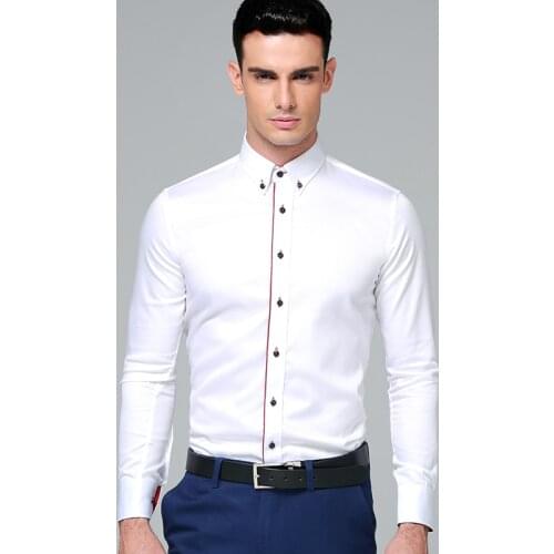 High Quality 2020 Brand New Mens Shirt Long Sleeve 100% Cotton Solid Color Regular Fit Shirt Casual Business Mens Dress Shirt