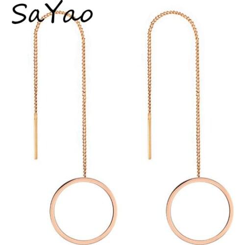 SaYao 2 Pieces Stainless Steel Earring Long Tassels Chain Ear Thread Round Circle Tragus Ear Piercing Jewelry Men Women Gift