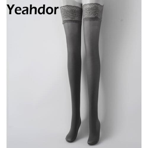 Sexy Lace Stockings Women Sexy Lace Top Sheer Knee Thigh High Silicone Stockings Pantyhose Female Over The Knee Socks Hosiery