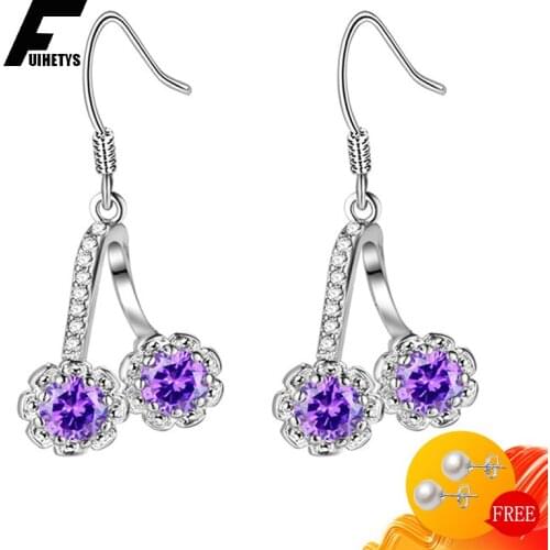 New Fashion Earrings 925 Silver Jewelry with Zircon Gemstone Drop Earrings Ornaments for Women Wedding Bridal Promise Party Gift