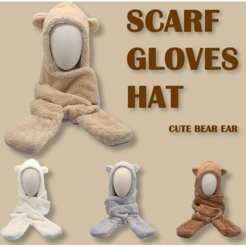 Lamb Hats 2021 New Bear Ear Hat Scarf Cute Double Thickening Lamb Winter Casual Snow Outdoor Winter Women Hat Sombreros De Mujer