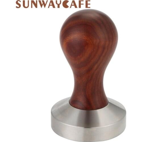 Red sandalwood Coffee Tamper 51mm/58mm Flat Base Stainless Steel Coffee Powder Hammer Espresso Cafe Barista Tools Accessories