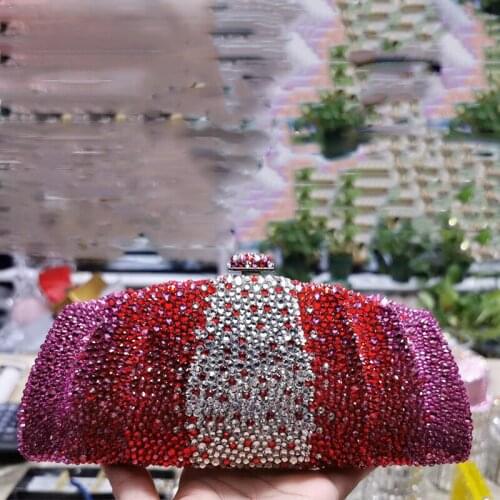 High Quality Multi-Colored Red/White Crystal Women Clutch Purses Luxury Elegant Diamond Lady Evening Cluches Female Party Bags