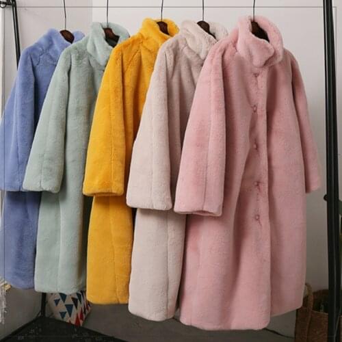 Winter New Warm Thick Long Coat Women Loose Faux Fur Coat Girls Outwear Temperament Female Faux Cashmere Woolen Cloth Coat Girls