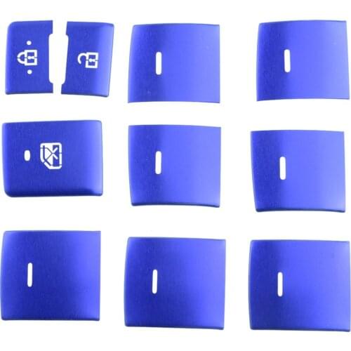 10Pcs/Set Aluminum Alloy Car Window Lift Switch Button Cover Trim Blue Fit For Toyota CHR C-HR 2018 2019 2020 2021