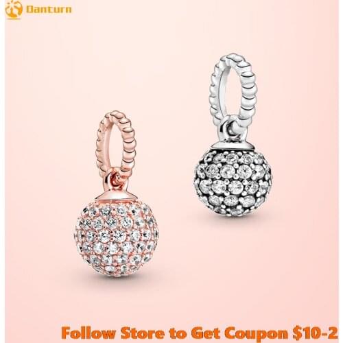 2020 Valentines Day 100% S925 Silver Beads Pave Ball Pendant Charm fit Original Pandora Bracelets DIY Jewelry for Women